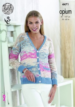 King Cole 4471 Cardigan and Hoodie in Opium, Opium Palette and Bamboo Cotton DK (leaflet)