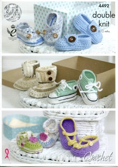King Cole 4492 Crocheted Baby Shoes in Cherish Dk and Cherished DK  (leaflet)