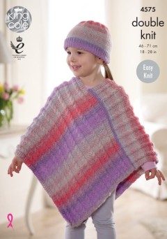 King Cole 4575 Girls Poncho, Neckwarmer, Wristwarmers and Hat in Sprite DK (downloadable PDF)