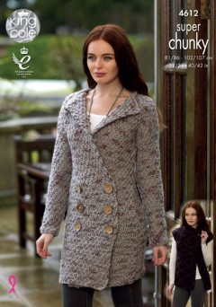 King Cole 4612 Coat, Cardigan and Gilet in Big Value Super Chunky Twist (downloadable PDF)