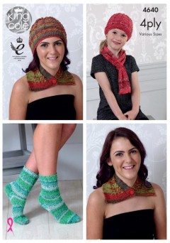 King Cole 4640 Neck Wrap, Hat, Scarf and Socks in Party Glitz 4 Ply (downloadable PDF)
