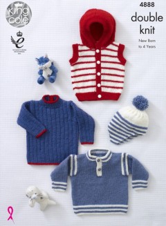 King Cole 4888 Sleeveless Hoody, Sweaters and Hat in Big Value Baby DK (downloadable PDF)
