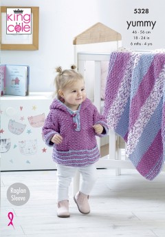 King Cole 5328 Cardigan, Hooded Over Top and Blanket in Yummy & Comfort Chunky (leaflet)