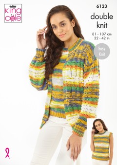 King Cole 6123 Sweater, Cardigan and Tank Top in Tropical Beaches DK (leaflet)