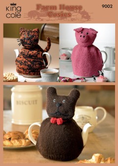 King Cole 9002 Cat, Pig and Dog Farm House Tea Cosie in Merino Blend DK (leaflet)