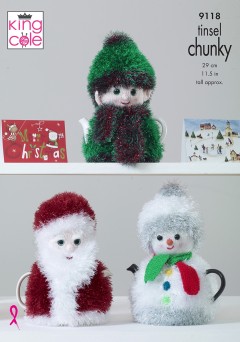 King Cole 9118 Christmas Tea Cosies in Tinsel Chunky and Dollymix DK (leaflet)