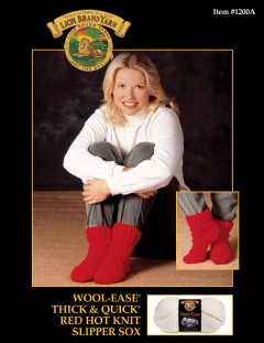 Lion Brand 1200A - Red Hot Knit Slipper Socks in Wool-Ease Thick & Quick (downloadable PDF)
