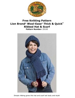 Lion Brand 20165 - Ribbed Hat & Scarf in Wool-Ease Thick & Quick (downloadable PDF)