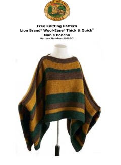 Lion Brand 40493-2 - Knitted Man's Poncho in Wool-Ease Thick & Quick (downloadable PDF)