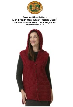 Lion Brand 50323 - Womens Knitted Hoodie in Wool-Ease Thick & Quick (downloadable PDF)