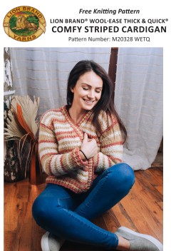 Lion Brand M20328 - Comfy Striped Cardigan in Wool-Ease Thick & Quick (downloadable PDF)