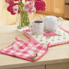 Sugar 'n Cream - Rose Pot Holder and Dishcloth in Solids and Ombres (downloadable PDF)