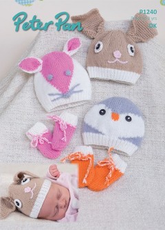 Peter Pan P1240 Animal Hats and Mittens in DK (downloadable PDF)