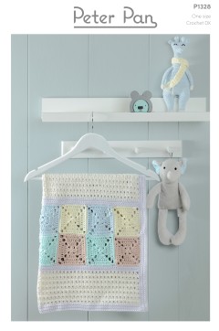 Peter Pan P1328 Crochet Blanket and Bear Baskets in Baby Cotton DK (leaflet)
