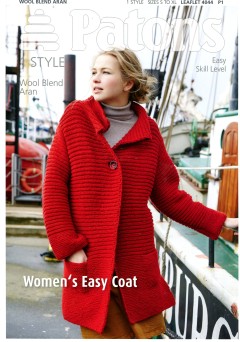Patons 4044 - Wool Blend Aran Womens Easy Coat (leaflet)