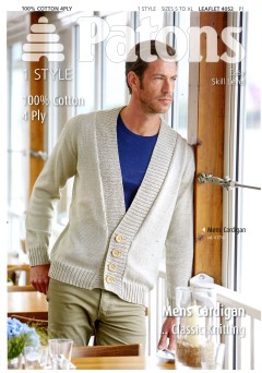 Patons 4052 - 100% Cotton 4 Ply Mens Classic Cardigan (leaflet)