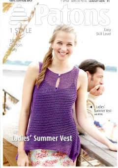 Patons 4074 - 100% Cotton 4 Ply Ladies Summer Vest (leaflet)