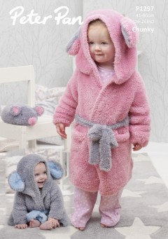 Peter Pan P1297 Hooded Dressing Gown and Mouse in Precious Chunky (downloadable PDF)