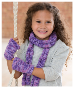 Red Heart - Berry-licious Scarf and Wristers in Red Heart Soft (downloadable PDF)
