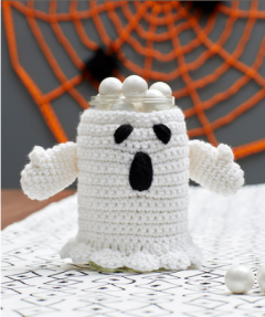 Red Heart - Spooky Ghost Jar Cozy in Super Saver (downloadable PDF)