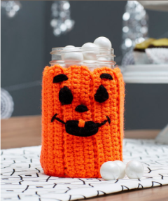 Red Heart - Spooky Pumpkin Jar Cozy in Super Saver (downloadable PDF)