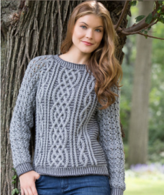 Red Heart - Two-Tone Cable Sweater in Soft (downloadable PDF)