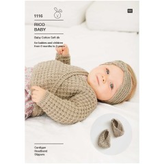 Rico Baby 1116 (downloadable PDF) Cardigan, Headband and Slippers in Baby Cotton Soft DK