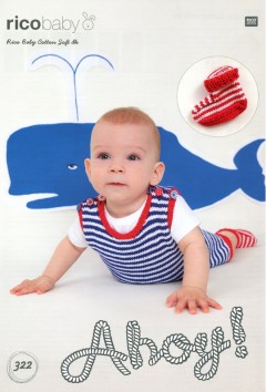 Rico Baby 322  (Leaflet) Baby Cotton Soft Dungarees and Striped Booties (DK)
