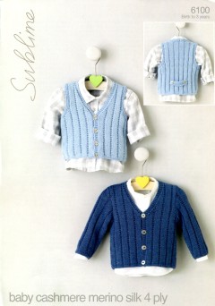 Sublime 6100 Sublime Baby Cashmere Merino Silk 4 Ply Cardigan and Waistcoat (leaflet)