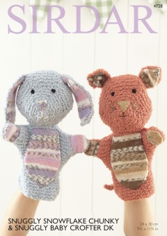 Sirdar 4728 Hand Puppets in Snuggly Snowflake Chunky and Snuggly Baby Crofter DK (downloadable PDF)