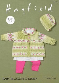 Sirdar 5177 Matinee Coat and Bonnet in Hayfield Baby Blossom Chunky (downloadable PDF)