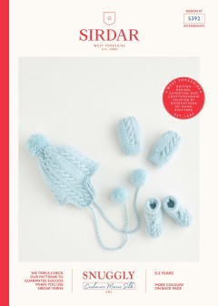 Sirdar 5392 Pom Pom Hat, Mittens & Booties in Snuggly Cashmere Merino Silk 4 Ply (leaflet)