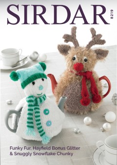 Sirdar 8219 Christmas Teacosies in Snuggly Snowflake Chunky, Funky Fur and Bonus Glitter DK (downloadable PDF)