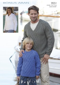 Sirdar 9551 Hayfield Aran Adults and Childrens Sweater (downloadable PDF)