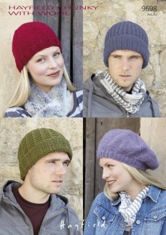 Sirdar 9698 Hayfield Chunky With Wool Adult Hats (downloadable PDF)
