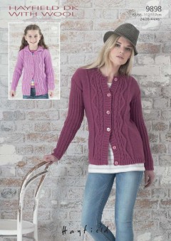 Sirdar 9898 Hayfield DK with Wool (downloadable PDF) Womans and Girls Round Neck and Collared Cardigan