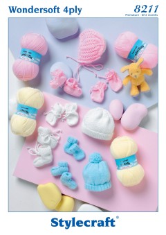 Stylecraft 8211 Hats, Bonnet, Mittens and Bootees in Wondersoft 4 Ply (downloadable PDF)