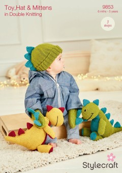Stylecraft 9853 Dinosaur Toy with Hat and Mittens in Bellissima DK (downloadable PDF)