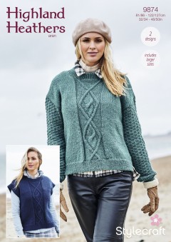 Stylecraft 9874 Sweater and Slipover in Highland Heathers Aran (leaflet)