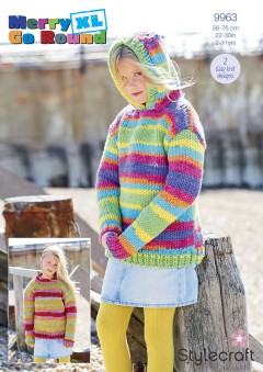 Stylecraft 9963 Sweater and Hoodie in Merry Go Round XL (downloadable PDF)