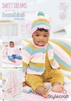 Stylecraft 9977 Cardigan, Hat and Blanket in Bambino DK and Sweet Dreams (leaflet)