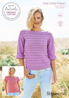 Stylecraft F091 - Cap Sleeved Jumper and Bardot Sweater in Naturals Organic Cotton DK (downloadable PDF)