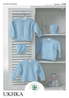 UKHKA 108 Baby Sweaters & Hat in DK (downloadable PDF)