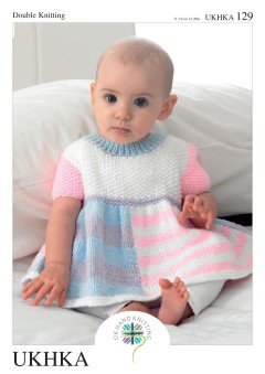 UKHKA 129 Baby Dress, Cardigan & Hat in DK (downloadable PDF)