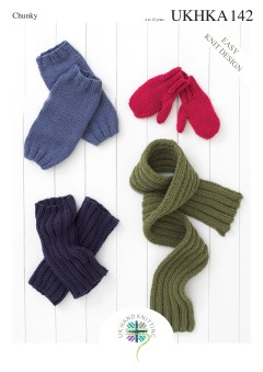 UKHKA 142 Childrens Mittens, Leg Warmers & Scarf in Chunky (downloadable PDF)