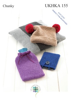 UKHKA 155 Cushion Cover, Hat, Hot Water Bottle Cover, & Tablet Cover in Chunky (downloadable PDF)