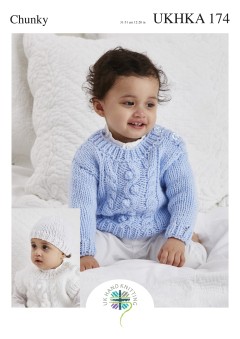UKHKA 174 Baby Sweater, Slipover & Hat in Chunky (downloadable PDF)