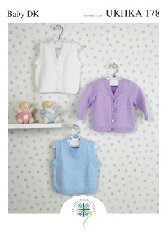 UKHKA 178 Baby Slipover, Waistcoat & Cardigan in DK (downloadable PDF)