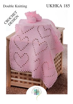 UKHKA 185 Crochet Heart Blanket & Baby Bootees in DK (downloadable PDF)