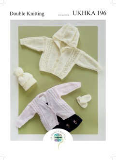 UKHKA 196 Baby Cardigans, Hat & Mittens in DK (downloadable PDF)